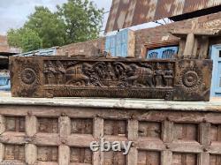 Antique old wooden hand carved gaj laxmi figure wall panel
