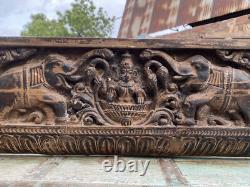Antique old wooden hand carved gaj laxmi figure wall panel