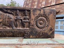 Antique old wooden hand carved gaj laxmi figure wall panel