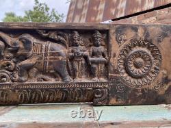 Antique old wooden hand carved gaj laxmi figure wall panel