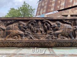 Antique old wooden hand carved gaj laxmi figure wall panel