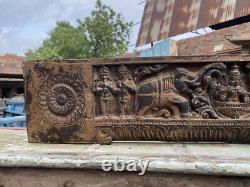 Antique old wooden hand carved gaj laxmi figure wall panel