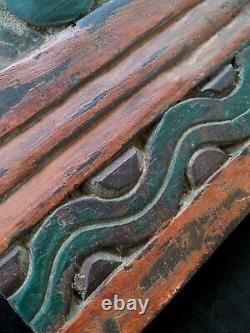 Antique polychrome Celtic hand carved large wooden panel