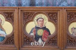 Antique rare neo gothic church wood carved panel painting saints portrait