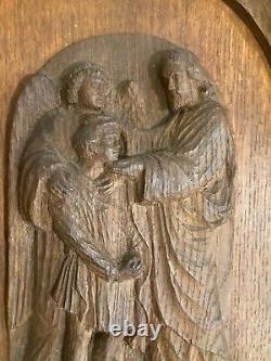Antique religious wood carved relief wall plaque panel jesus blessing the child