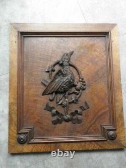 Antique wall panel BLACK FOREST WOOD Hand Carved Trophy Bird Wall