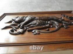 Antique wall panel WOOD Hand Carved trophy hare hunting Bird BLACK FOREST Frame