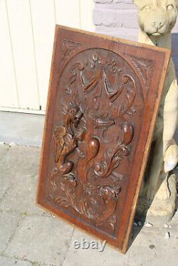 Antique wood carved cabinet panel dragon mythological figurine