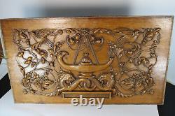 Antique wood carved cabinet panel with dragons eagle birds rare