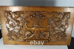 Antique wood carved cabinet panel with dragons eagle birds rare