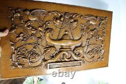 Antique wood carved cabinet panel with dragons eagle birds rare