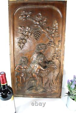 Antique wood carved panel putti cherub goat animal relief decor