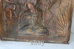 Antique wood carved panel putti cherub goat animal relief decor