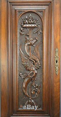 Architectural French Carved Panel Door with Griffin Dragon Chimera