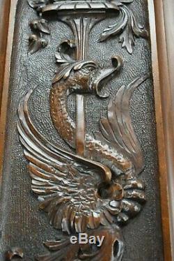 Architectural French Carved Panel Door with Griffin Dragon Chimera