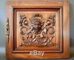 Architectural Small French Antique Hand Carved Wood Wall Panel Door Grotesque