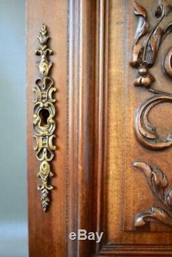 Architectural Small French Antique Hand Carved Wood Wall Panel Door Grotesque