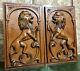 Architectural Salvage Solid Pair Antique French Scroll Lion Wood Carving Panel