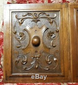 Architectural salvage pair flower scroll leaves panel Antique french carving