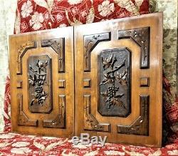 Architectural salvage pair grapes wine panel Antique french wood carving decor