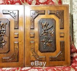 Architectural salvage pair grapes wine panel Antique french wood carving decor