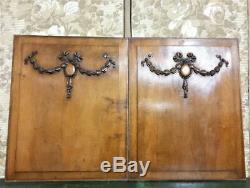 Architectural salvage pair medaillon garland panel Antique french wood carving