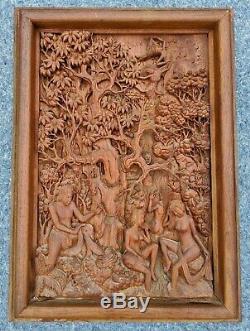 Asian Antique EROTICA 3D Pierce Carved Mahagony SCULPTURE PANEL Hedonistic NUDES