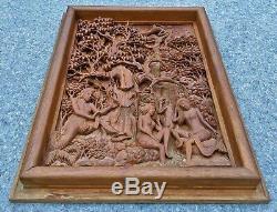 Asian Antique EROTICA 3D Pierce Carved Mahagony SCULPTURE PANEL Hedonistic NUDES