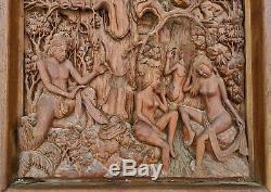 Asian Antique EROTICA 3D Pierce Carved Mahagony SCULPTURE PANEL Hedonistic NUDES