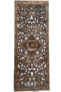 Asian Carved Wood Wall Decor Panel. Leaf Floral Wood Wall Art. 35.5x13.5