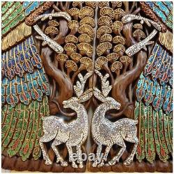 Asian Carved Wood Wall Thai Art Decor Panel Color 13.7 X 35.4 X 0.98