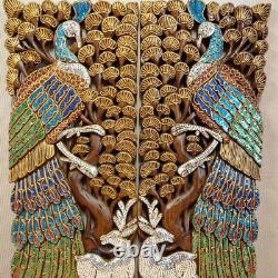 Asian Carved Wood Wall Thai Art Decor Panel Color 13.7 X 35.4 X 0.98