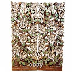 Asian Decor Panel Hang Carved Wood Wall Art Decorative Glass 13.7X35.4X0.98