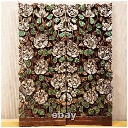 Asian Decor Panel Hang Carved Wood Wall Art Decorative Glass 13.7X35.4X0.98