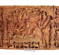 Asian Deity Heavy Hand Carved Wood Panel Vintage Wall Decor