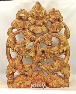 Asian GILDED Wood Panel CARVINGS Red Accents Indonesia Bali China B