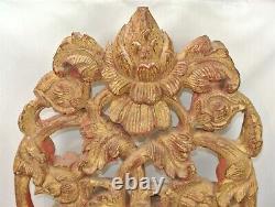 Asian GILDED Wood Panel CARVINGS Red Accents Indonesia Bali China B