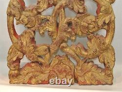 Asian GILDED Wood Panel CARVINGS Red Accents Indonesia Bali China B