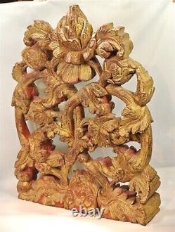 Asian GILDED Wood Panel CARVINGS Red Accents Indonesia Bali China B