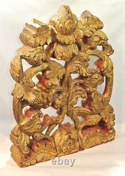 Asian GILDED Wood Panel CARVINGS Red Accents Indonesia Bali China B