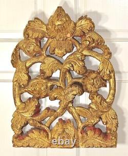 Asian GILDED Wood Panel CARVINGS Red Accents Indonesia Bali China B