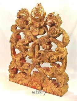 Asian GILDED Wood Panel CARVINGS Red Accents Indonesia Bali China B