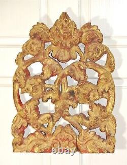 Asian GILDED Wood Panel CARVINGS Red Accents Indonesia Bali China B