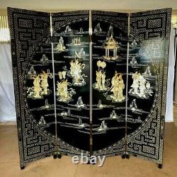 Asian Oriental 4 Panel Double Sided Folding Floor Screen Room Divider Partition