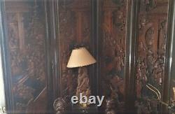 Asian antique hand carved 4 panel wooden Room divider / Privacy screen