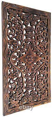 Asiana Home Decor Wood Carved Panel. Decorative Thai Wall Relief Panel Sculpt