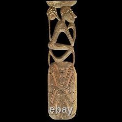 Asmat Wood Story Board Panel 31 inch Carved Primitive Sculpture Papua Fine Art