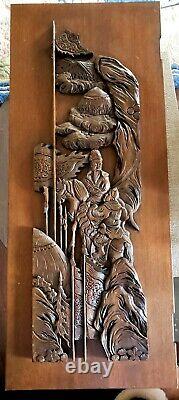 Awesome Intricate Antique Hand Carved Chinese Wood Plaque Door Panel