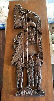 Awesome Intricate Antique Hand Carved Chinese Wood Plaque Door Panel