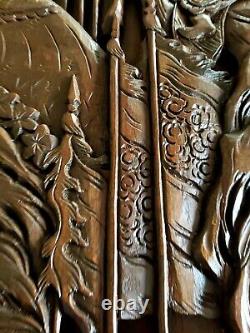 Awesome Intricate Antique Hand Carved Chinese Wood Plaque Door Panel